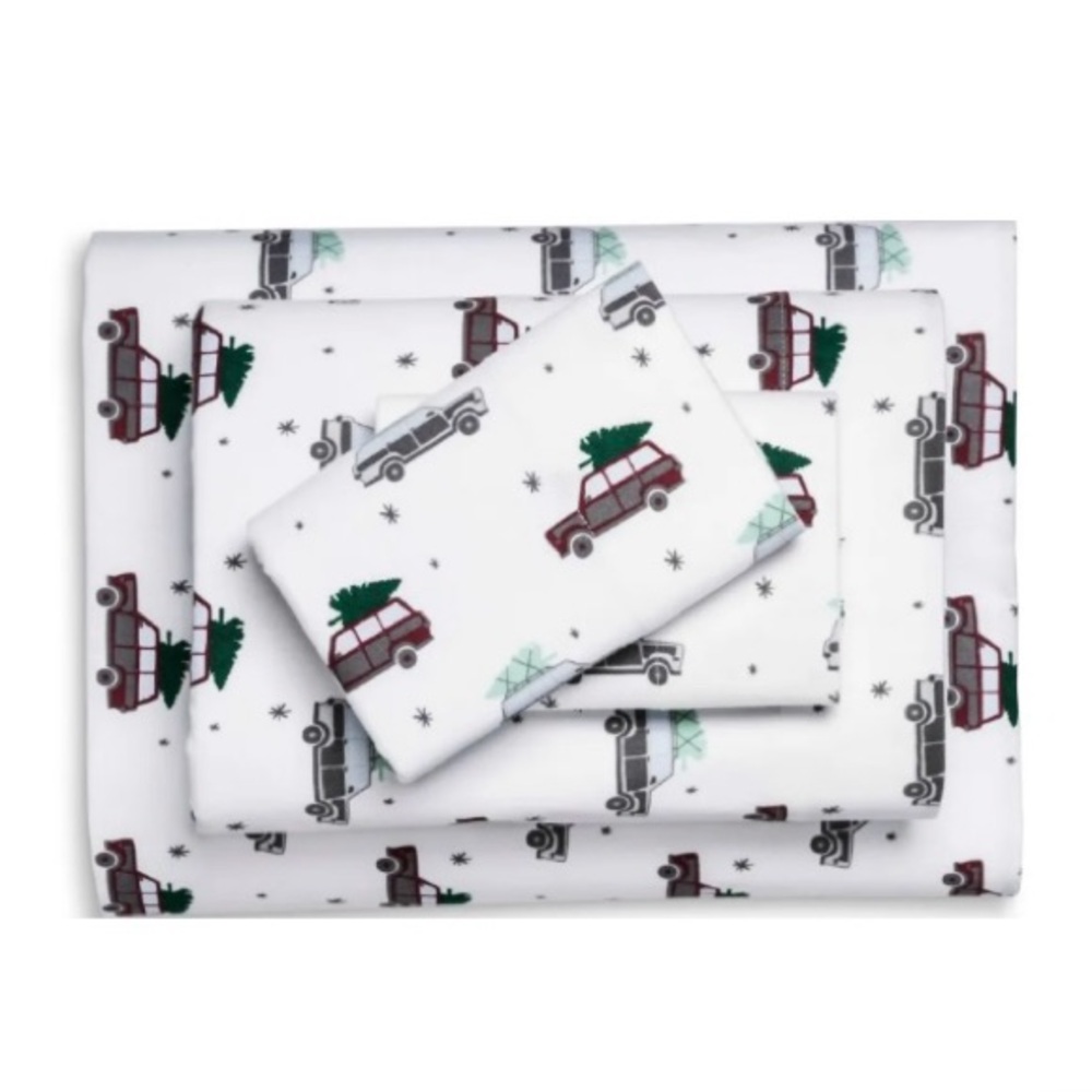 4 piece target cotton flannel full size sheet set Christmas car trees wondershop